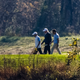 President Donald Trump (center) plays golf at his private club, Trump National Golf Club on November 8, 2020 in Sterling, Virginia.